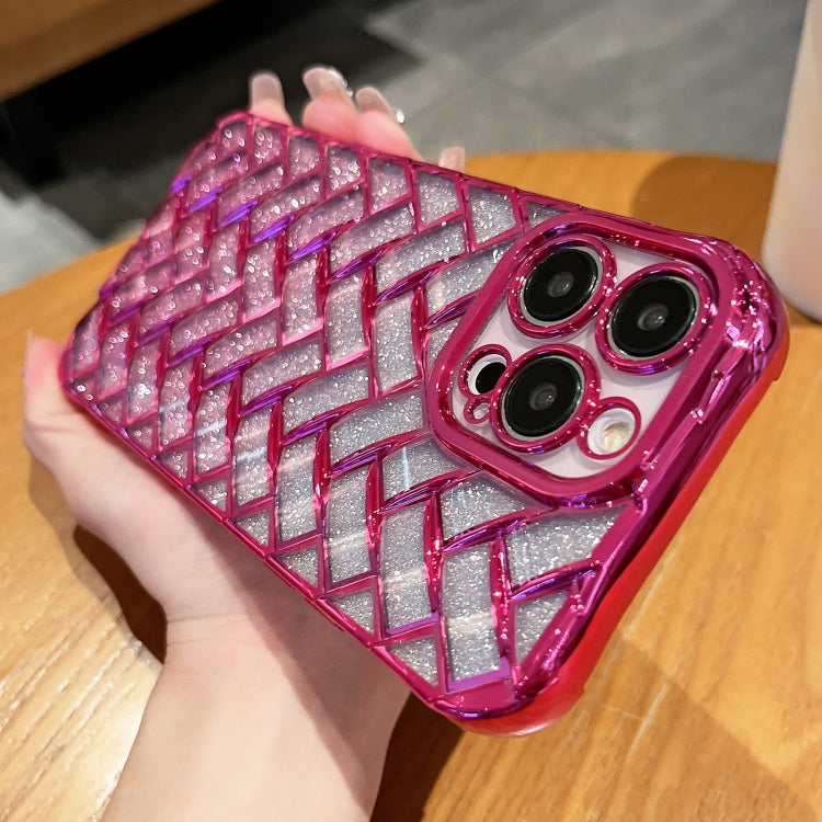 Woven Grid 3D Electroplating Laser Engraving Glitter Paper Phone Case, For iPhone 14 Plus, For iPhone 14, For iPhone 14 Pro, For iPhone 14 Pro Max