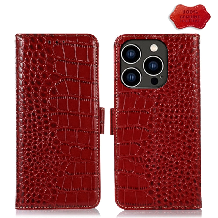 Crocodile Top Layer Cowhide Leather Phone Case, For iPhone 15 Pro, For iPhone 15 Plus, For iPhone 15