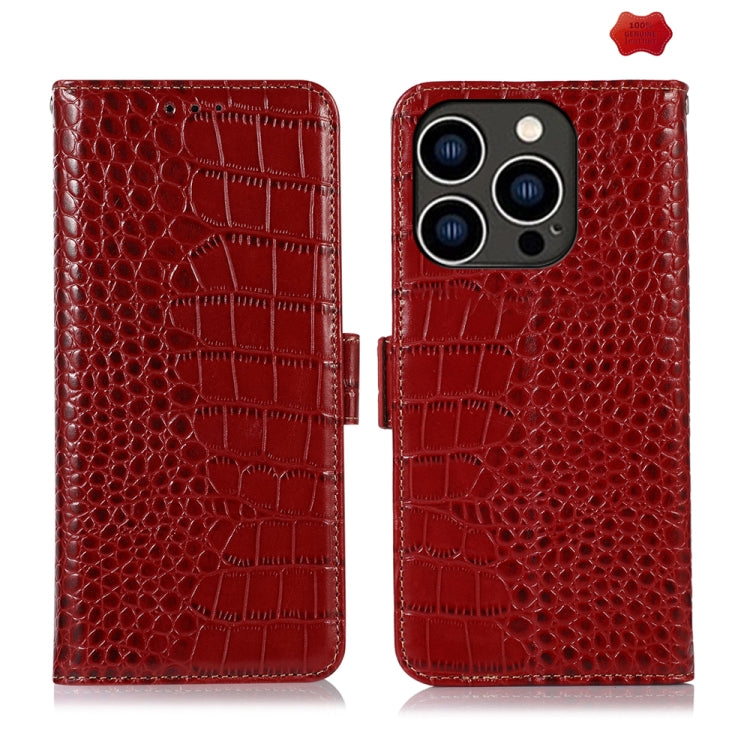 Crocodile Top Layer Cowhide Leather Phone Case, For iPhone 15 Pro, For iPhone 15 Plus, For iPhone 15