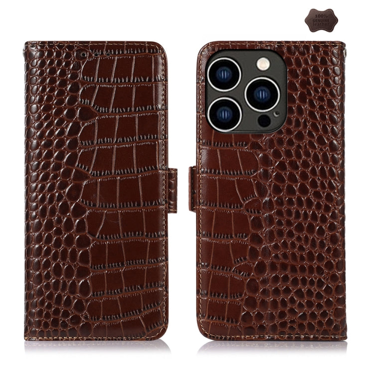 Crocodile Top Layer Cowhide Leather Phone Case, For iPhone 15 Pro, For iPhone 15 Plus, For iPhone 15