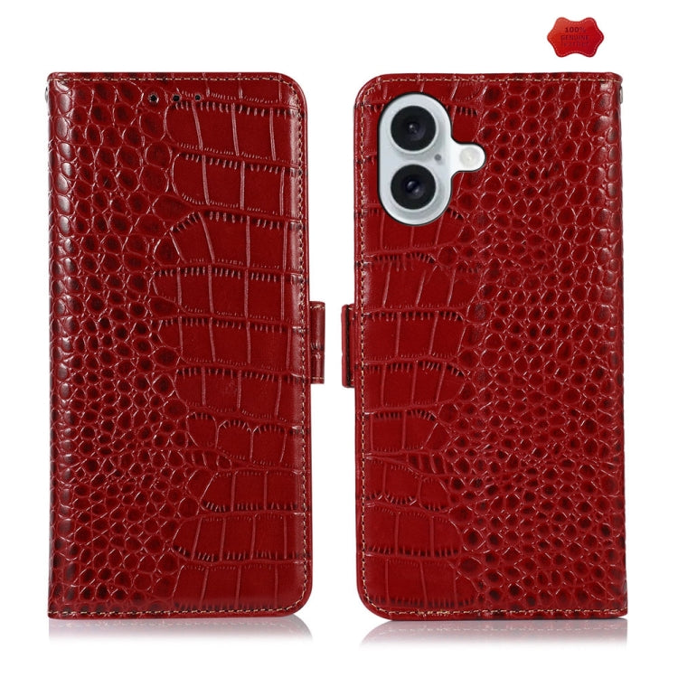 Crocodile Top Layer Cowhide Leather Phone Case, For iPhone 15 Pro, For iPhone 15 Plus, For iPhone 15