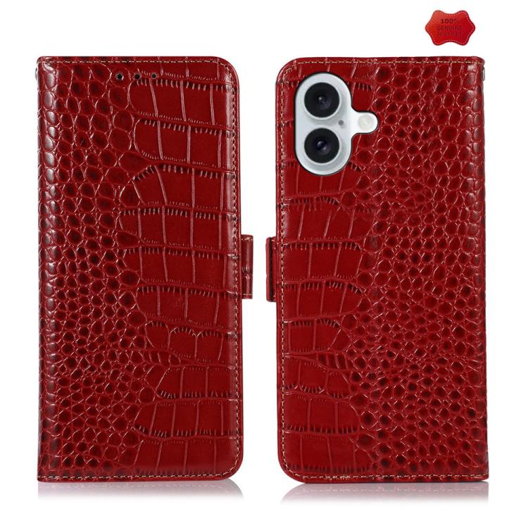Crocodile Top Layer Cowhide Leather Phone Case, For iPhone 16e, For iPhone 16 Pro Max, For iPhone 16 Pro, For iPhone 16 Plus, For iPhone 16, For iPhone 15 Pro Max