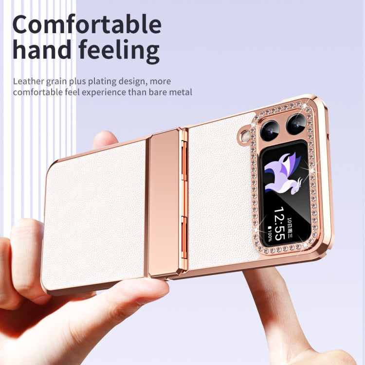 Plated Plain Leather Folding Phone Case with Hinge, For Samsung Galaxy Z Flip4 5G, For Samsung Galaxy Z Flip3 5G