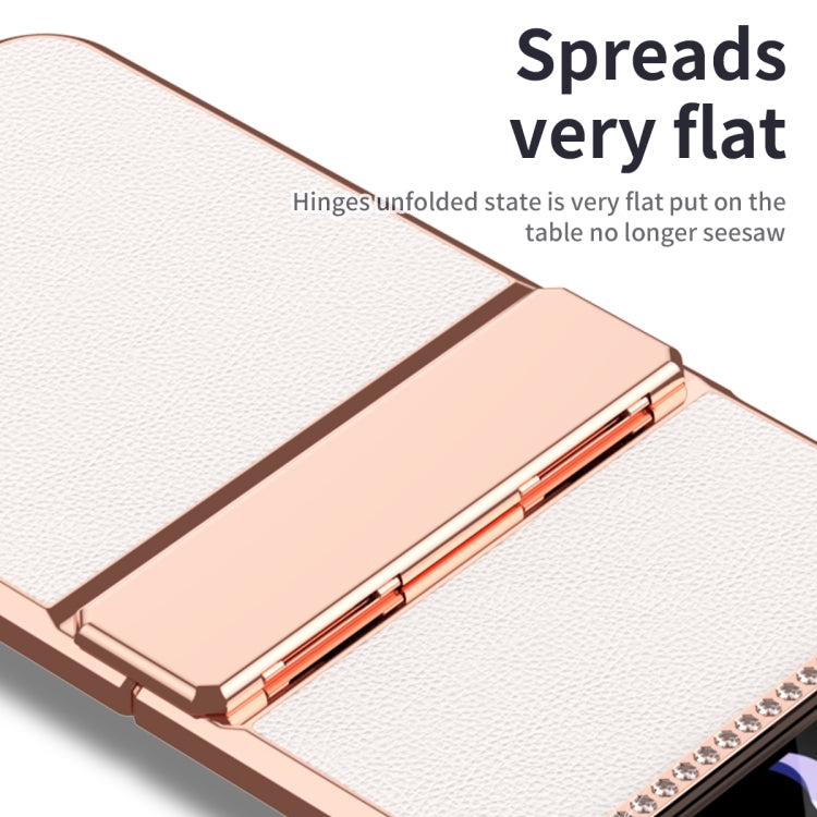 Plated Plain Leather Folding Phone Case with Hinge, For Samsung Galaxy Z Flip4 5G, For Samsung Galaxy Z Flip3 5G