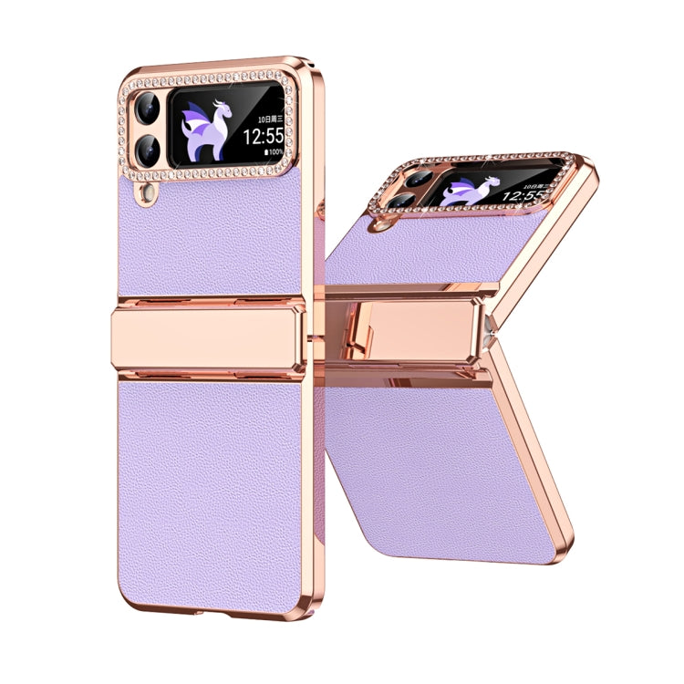 Plated Plain Leather Folding Phone Case with Hinge, For Samsung Galaxy Z Flip4 5G, For Samsung Galaxy Z Flip3 5G