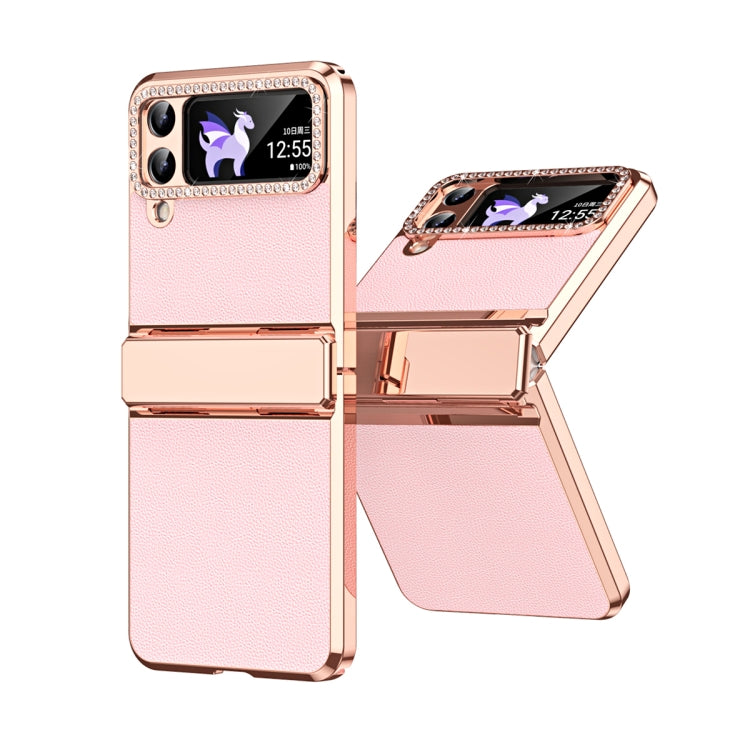 Plated Plain Leather Folding Phone Case with Hinge, For Samsung Galaxy Z Flip4 5G, For Samsung Galaxy Z Flip3 5G