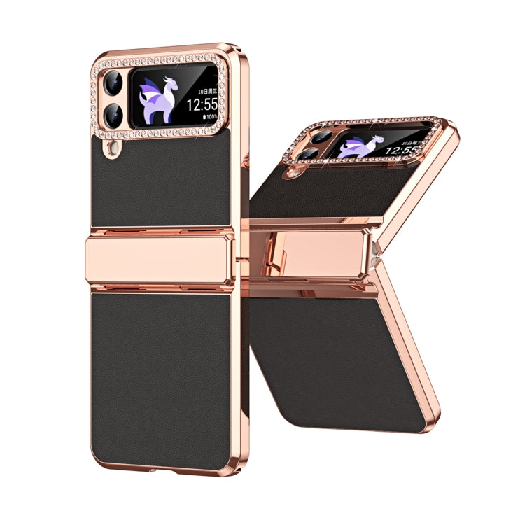 Plated Plain Leather Folding Phone Case with Hinge, For Samsung Galaxy Z Flip4 5G, For Samsung Galaxy Z Flip3 5G
