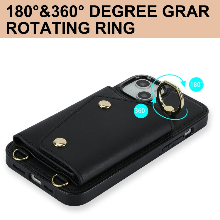 Zipper Card Bag Phone Case with Dual Lanyard, For iPhone 14 Plus, For iPhone 14, For iPhone 14 Pro, For iPhone 14 Pro Max