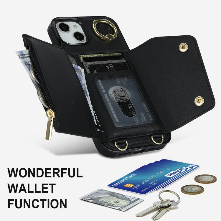 Zipper Card Bag Phone Case with Dual Lanyard, For iPhone 14 Plus, For iPhone 14, For iPhone 14 Pro, For iPhone 14 Pro Max