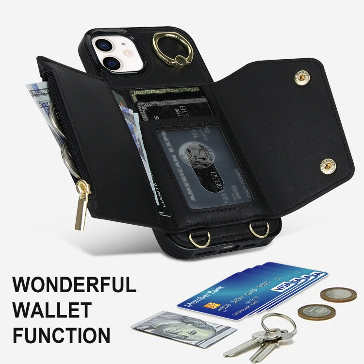 Zipper Card Bag Phone Case with Dual Lanyard, For iPhone 12 / 12 Pro, For iPhone 12 Pro Max, For iPhone 12 mini, For iPhone 11 Pro Max