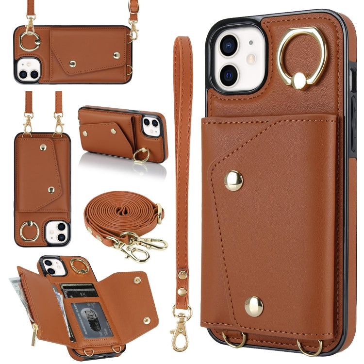 Zipper Card Bag Phone Case with Dual Lanyard, For iPhone 12 / 12 Pro, For iPhone 12 Pro Max, For iPhone 12 mini, For iPhone 11 Pro Max