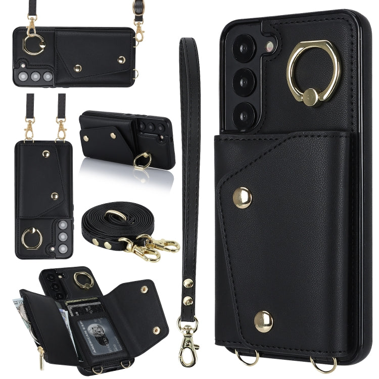 Zipper Card Bag Phone Case with Dual Lanyard, For Samsung Galaxy S22 Ultra 5G, For Samsung Galaxy S22+ 5G, For Samsung Galaxy S22 5G, For Samsung Galaxy S21 FE 5G