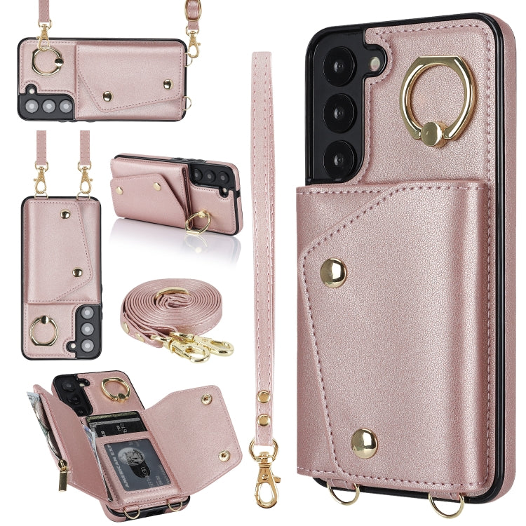 Zipper Card Bag Phone Case with Dual Lanyard, For Samsung Galaxy S22 Ultra 5G, For Samsung Galaxy S22+ 5G, For Samsung Galaxy S22 5G, For Samsung Galaxy S21 FE 5G