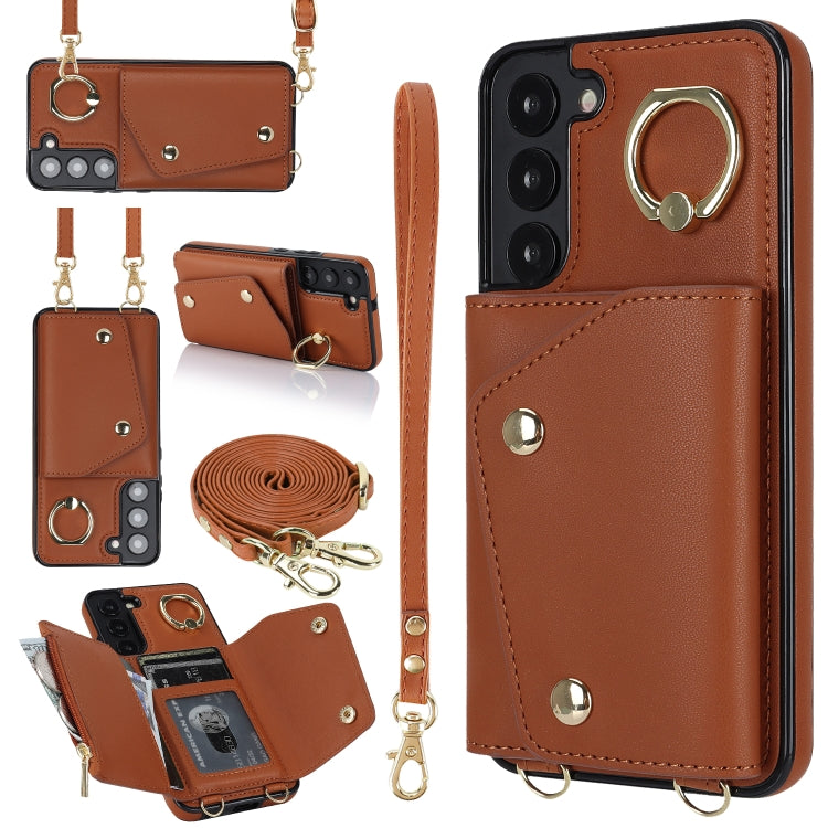 Zipper Card Bag Phone Case with Dual Lanyard, For Samsung Galaxy S22 Ultra 5G, For Samsung Galaxy S22+ 5G, For Samsung Galaxy S22 5G, For Samsung Galaxy S21 FE 5G