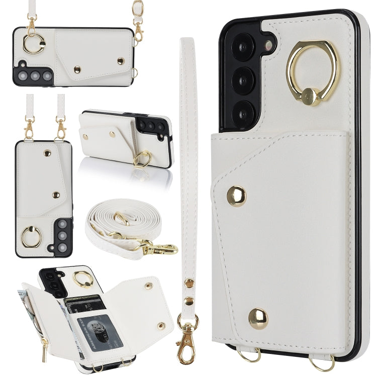 Zipper Card Bag Phone Case with Dual Lanyard, For Samsung Galaxy S22 Ultra 5G, For Samsung Galaxy S22+ 5G, For Samsung Galaxy S22 5G, For Samsung Galaxy S21 FE 5G