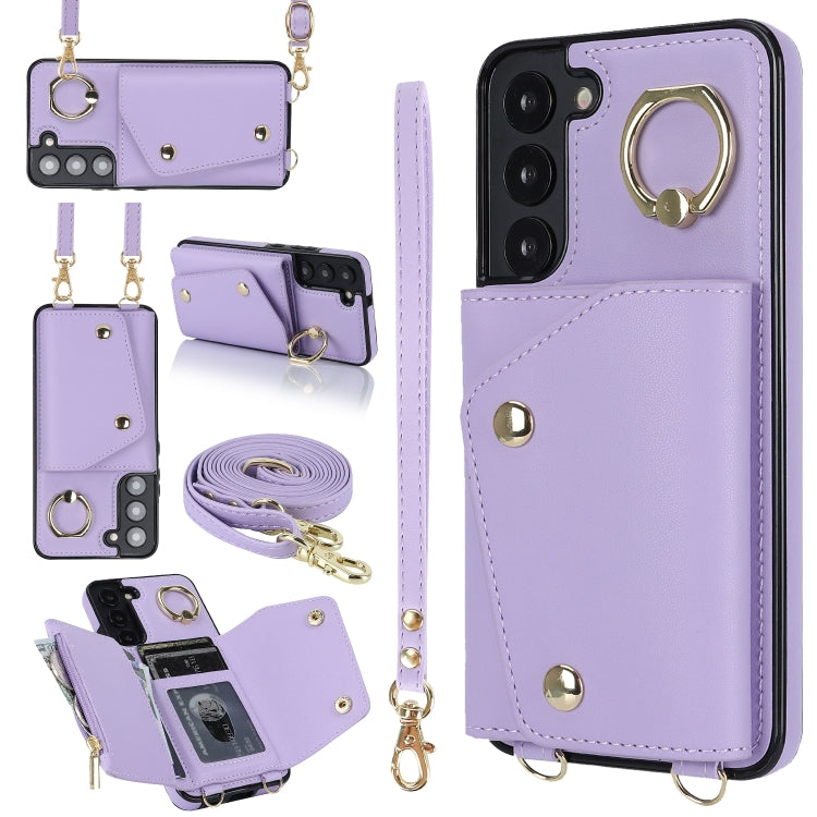 Zipper Card Bag Phone Case with Dual Lanyard, For Samsung Galaxy S22 Ultra 5G, For Samsung Galaxy S22+ 5G, For Samsung Galaxy S22 5G, For Samsung Galaxy S21 FE 5G