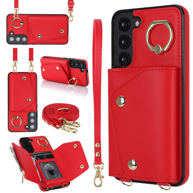 Zipper Card Bag Phone Case with Dual Lanyard, For Samsung Galaxy S22 Ultra 5G, For Samsung Galaxy S22+ 5G, For Samsung Galaxy S22 5G, For Samsung Galaxy S21 FE 5G