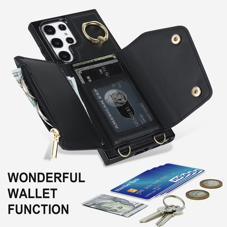 Zipper Card Bag Phone Case with Dual Lanyard, For Samsung Galaxy S22 Ultra 5G, For Samsung Galaxy S22+ 5G, For Samsung Galaxy S22 5G, For Samsung Galaxy S21 FE 5G