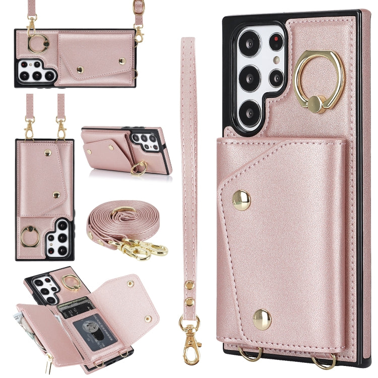 Zipper Card Bag Phone Case with Dual Lanyard, For Samsung Galaxy S22 Ultra 5G, For Samsung Galaxy S22+ 5G, For Samsung Galaxy S22 5G, For Samsung Galaxy S21 FE 5G