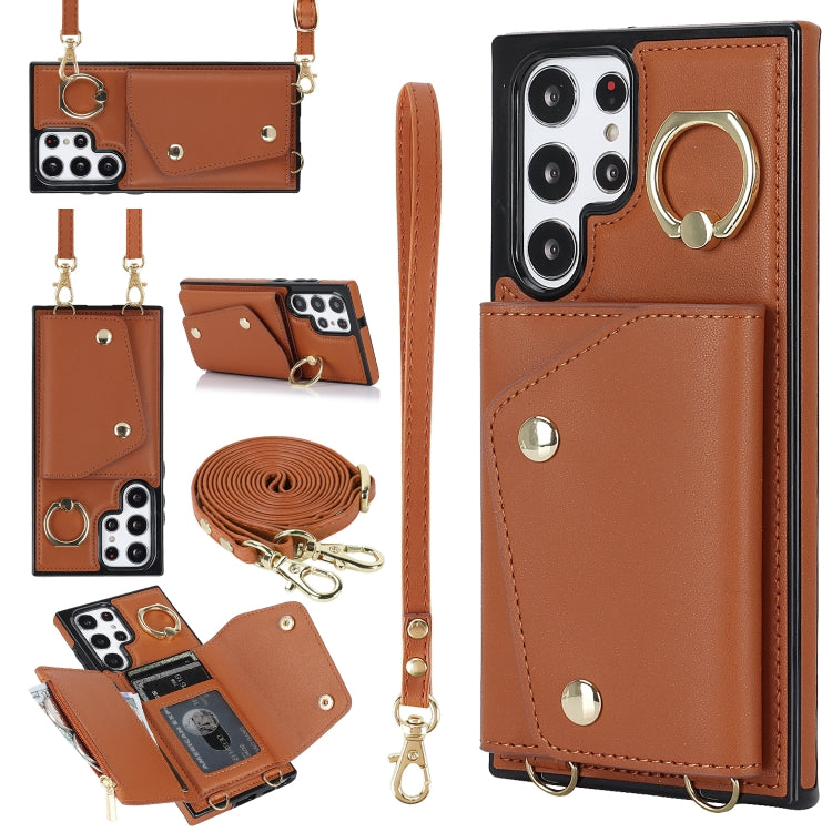 Zipper Card Bag Phone Case with Dual Lanyard, For Samsung Galaxy S22 Ultra 5G, For Samsung Galaxy S22+ 5G, For Samsung Galaxy S22 5G, For Samsung Galaxy S21 FE 5G