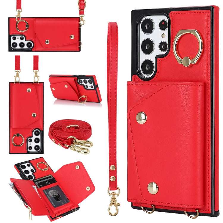 Zipper Card Bag Phone Case with Dual Lanyard, For Samsung Galaxy S22 Ultra 5G, For Samsung Galaxy S22+ 5G, For Samsung Galaxy S22 5G, For Samsung Galaxy S21 FE 5G