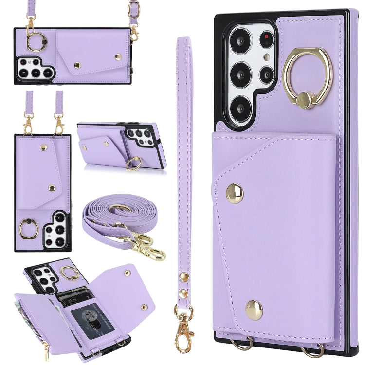 Zipper Card Bag Phone Case with Dual Lanyard, For Samsung Galaxy S22 Ultra 5G, For Samsung Galaxy S22+ 5G, For Samsung Galaxy S22 5G, For Samsung Galaxy S21 FE 5G