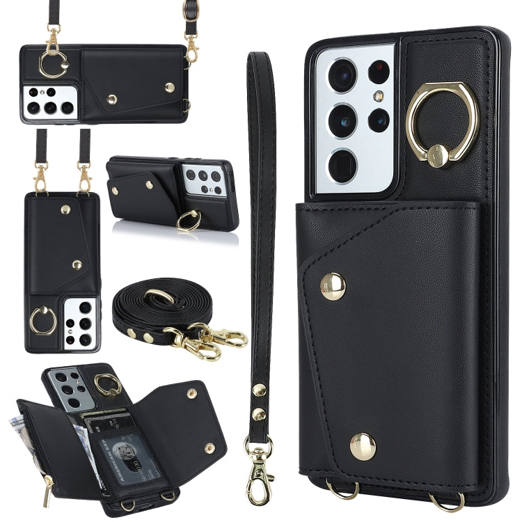 Zipper Card Bag Phone Case with Dual Lanyard, For Samsung Galaxy S21 5G, For Samsung Galaxy S21+ 5G, For Samsung Galaxy S21 Ultra 5G