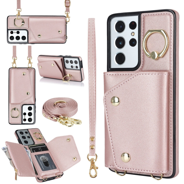Zipper Card Bag Phone Case with Dual Lanyard, For Samsung Galaxy S21 5G, For Samsung Galaxy S21+ 5G, For Samsung Galaxy S21 Ultra 5G