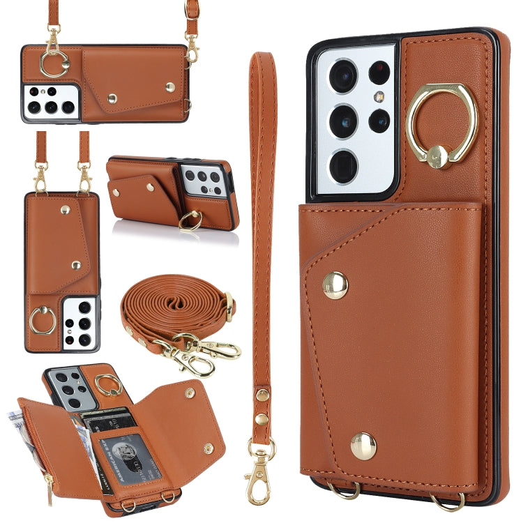 Zipper Card Bag Phone Case with Dual Lanyard, For Samsung Galaxy S21 5G, For Samsung Galaxy S21+ 5G, For Samsung Galaxy S21 Ultra 5G