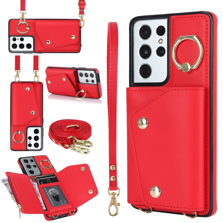 Zipper Card Bag Phone Case with Dual Lanyard, For Samsung Galaxy S21 5G, For Samsung Galaxy S21+ 5G, For Samsung Galaxy S21 Ultra 5G
