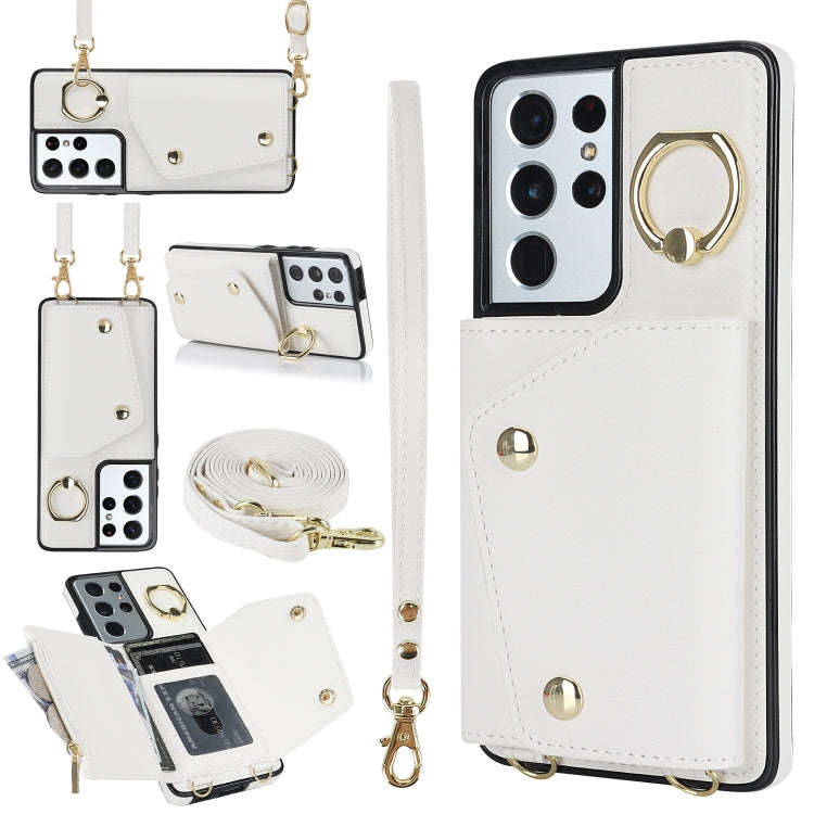 Zipper Card Bag Phone Case with Dual Lanyard, For Samsung Galaxy S21 5G, For Samsung Galaxy S21+ 5G, For Samsung Galaxy S21 Ultra 5G