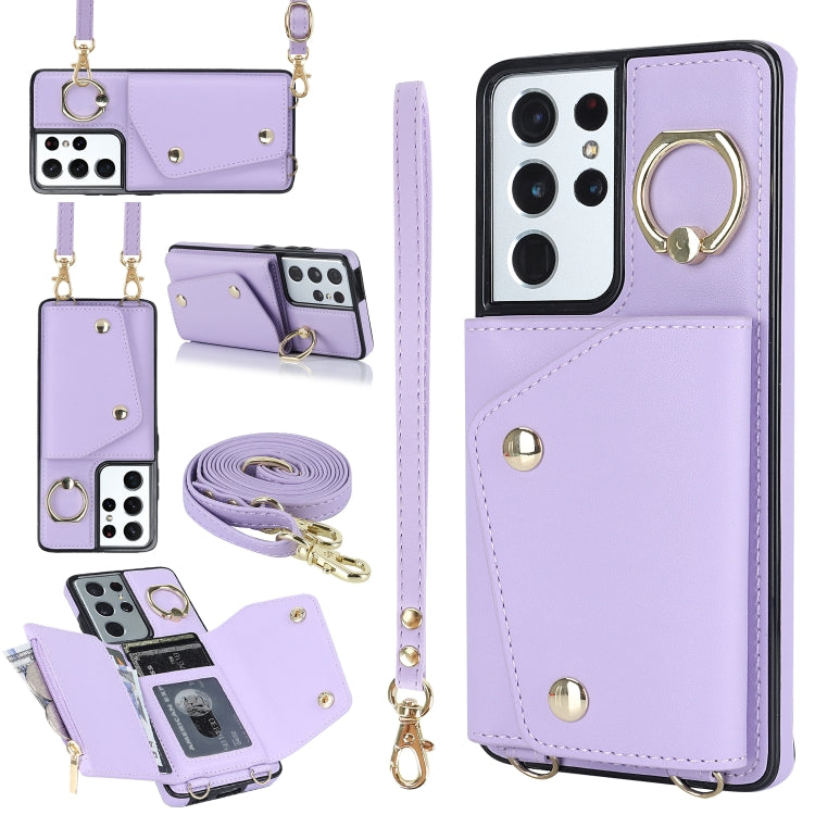 Zipper Card Bag Phone Case with Dual Lanyard, For Samsung Galaxy S21 5G, For Samsung Galaxy S21+ 5G, For Samsung Galaxy S21 Ultra 5G