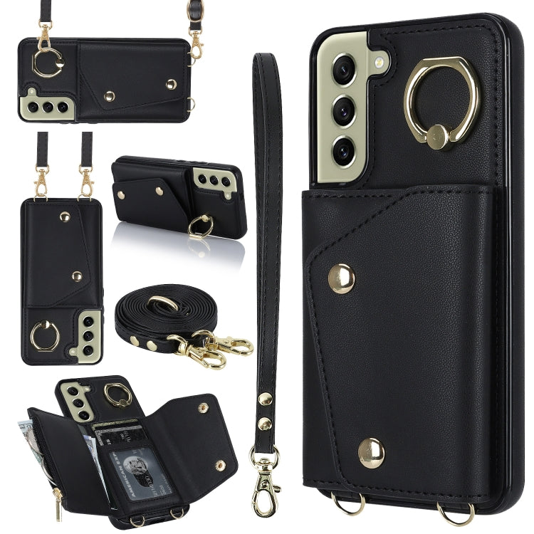Zipper Card Bag Phone Case with Dual Lanyard, For Samsung Galaxy S22 Ultra 5G, For Samsung Galaxy S22+ 5G, For Samsung Galaxy S22 5G, For Samsung Galaxy S21 FE 5G