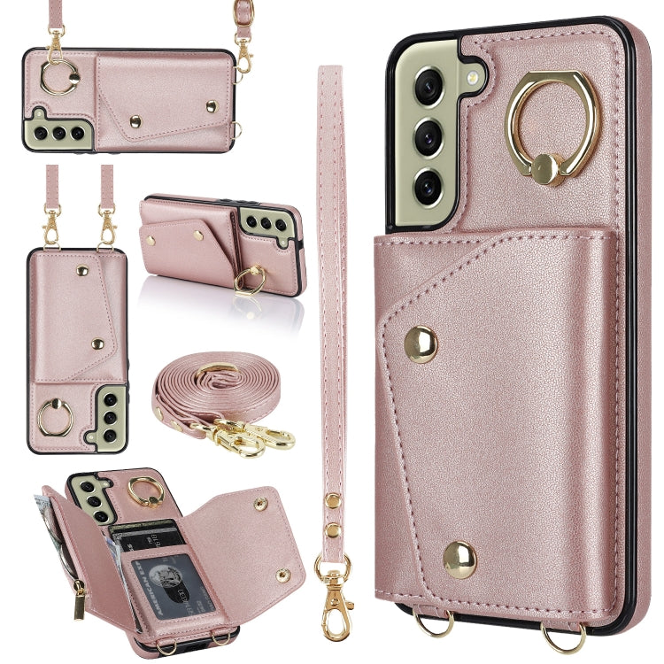 Zipper Card Bag Phone Case with Dual Lanyard, For Samsung Galaxy S22 Ultra 5G, For Samsung Galaxy S22+ 5G, For Samsung Galaxy S22 5G, For Samsung Galaxy S21 FE 5G