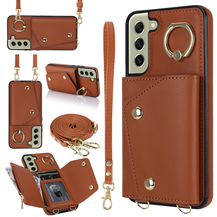 Zipper Card Bag Phone Case with Dual Lanyard, For Samsung Galaxy S22 Ultra 5G, For Samsung Galaxy S22+ 5G, For Samsung Galaxy S22 5G, For Samsung Galaxy S21 FE 5G