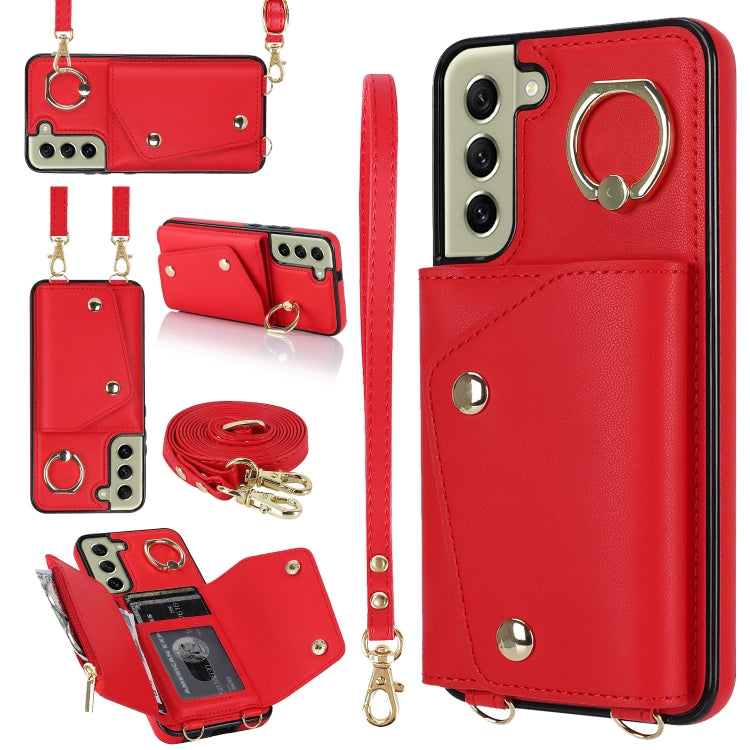 Zipper Card Bag Phone Case with Dual Lanyard, For Samsung Galaxy S22 Ultra 5G, For Samsung Galaxy S22+ 5G, For Samsung Galaxy S22 5G, For Samsung Galaxy S21 FE 5G