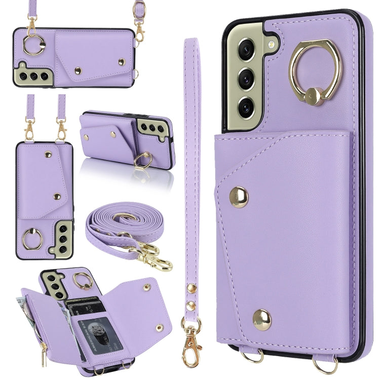Zipper Card Bag Phone Case with Dual Lanyard, For Samsung Galaxy S22 Ultra 5G, For Samsung Galaxy S22+ 5G, For Samsung Galaxy S22 5G, For Samsung Galaxy S21 FE 5G