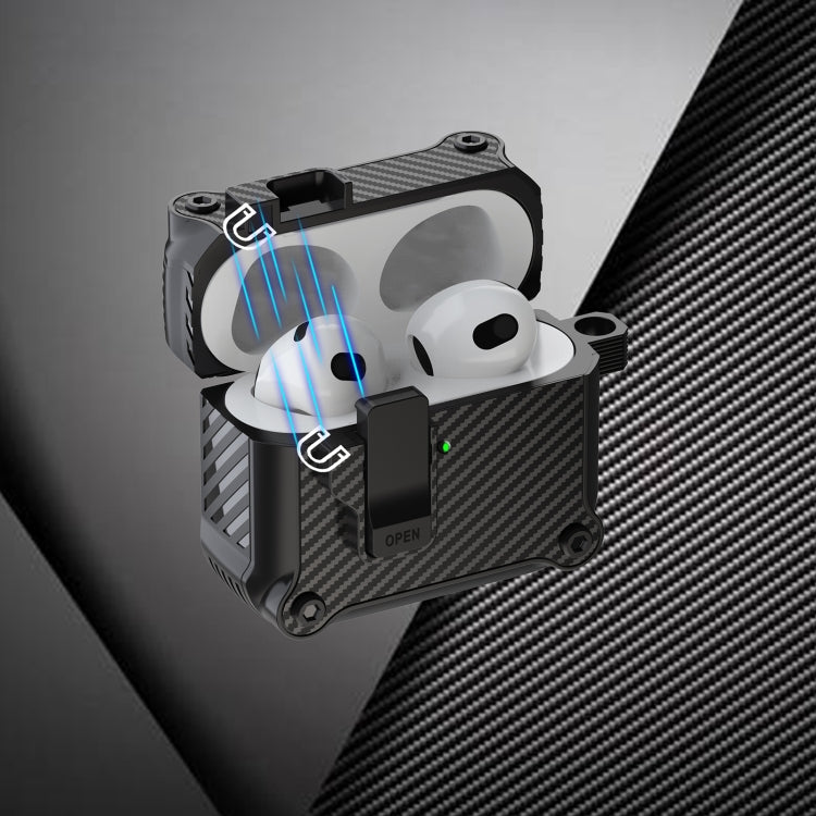 Étui de protection pour écouteurs à interrupteur automatique magnétique en fibre de carbone