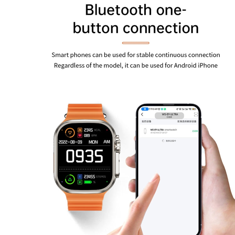 WS-E9 Ultra 2.2 inch IP67 Waterproof Metal Buckle Ocean Silicone Band Smart Watch, Support Heart Rate / NFC, Metal Buckle Ocean Silicone Band (Black), Metal Buckle Ocean Silicone Band (Orange), Metal Buckle Ocean Silicone Band (Blue)�������������������...