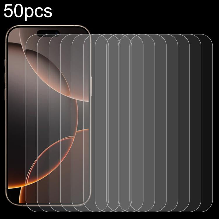 50pcs 0.26mm 9H 2.5D High Aluminum Tempered Glass Film, For iPhone 18 Pro / 17 Pro / 17, For iPhone 18 Pro Max / 17 Pro Max, For iPhone Air, For iPhone 16 Pro Max, For iPhone 16 Pro, For iPhone 16 Plus, For iPhone 16, For iPhone 15 Plus / 15 Pro Max   ...