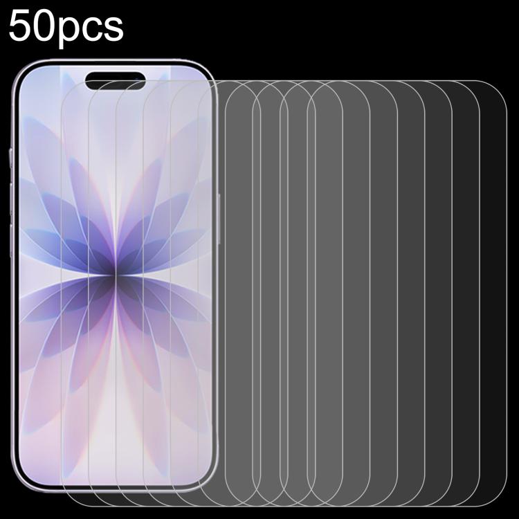 50pcs 0.26mm 9H 2.5D High Aluminum Tempered Glass Film, For iPhone 17 Pro Max, For iPhone 17 Pro / 17, For iPhone Air, For iPhone 16 Pro Max, For iPhone 16 Pro, For iPhone 16 Plus, For iPhone 16, For iPhone 15 Plus / 15 Pro Max, For iPhone 15 / 15 Pro