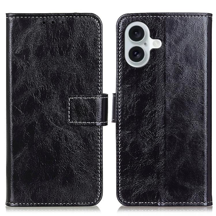 Retro Crazy Horse Texture Horizontal Flip Leather Phone Case, For iPhone 16 Pro Max, For iPhone 16 Pro, For iPhone 16 Plus, For iPhone 16
