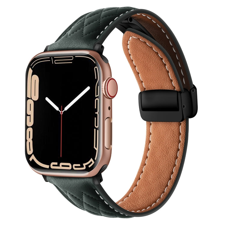 Folding Buckle Rhombus Leather Watch Band, For Apple Watch Ultra 49mm, For Apple Watch SE 2023 44mm, For Apple Watch SE 2023 40mm
