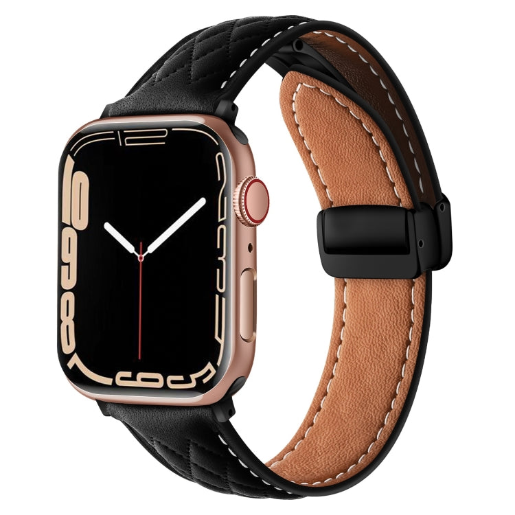 Folding Buckle Rhombus Leather Watch Band, For Apple Watch SE 2022 40mm, For Apple Watch 9 45mm, For Apple Watch 9 41mm