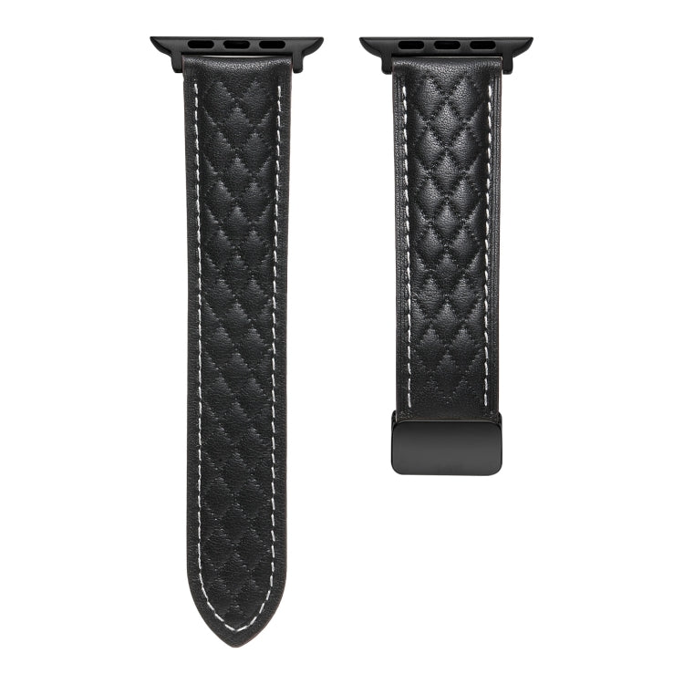 Folding Buckle Rhombus Leather Watch Band, For Apple Watch 9 45mm, For Apple Watch SE 2022 40mm, For Apple Watch 9 41mm