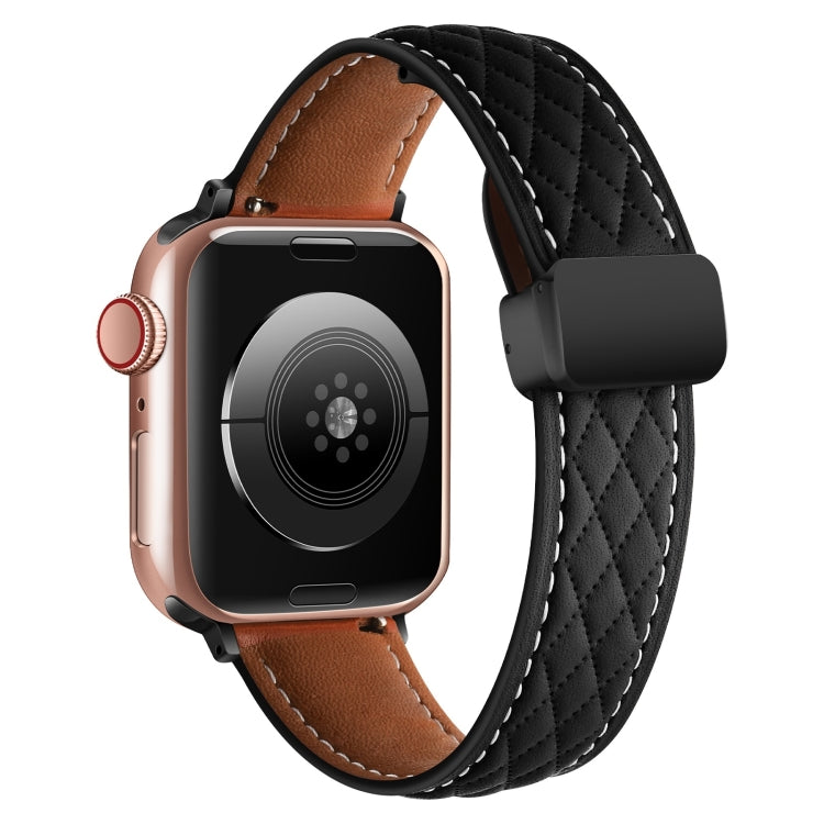 Folding Buckle Rhombus Leather Watch Band, For Apple Watch 9 45mm, For Apple Watch SE 2022 40mm, For Apple Watch 9 41mm