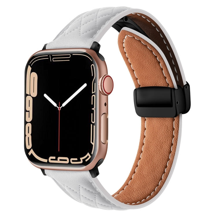 Folding Buckle Rhombus Leather Watch Band, For Apple Watch SE 2022 40mm, For Apple Watch 9 45mm, For Apple Watch 9 41mm