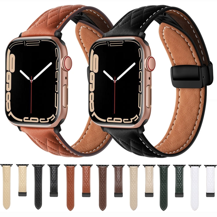 Folding Buckle Rhombus Leather Watch Band, For Apple Watch SE 2022 40mm, For Apple Watch 9 45mm, For Apple Watch 9 41mm