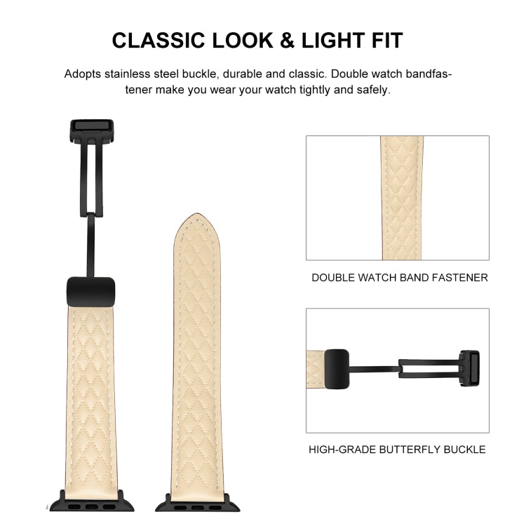 Folding Buckle Rhombus Leather Watch Band, For Apple Watch SE 2022 40mm, For Apple Watch 9 45mm, For Apple Watch 9 41mm