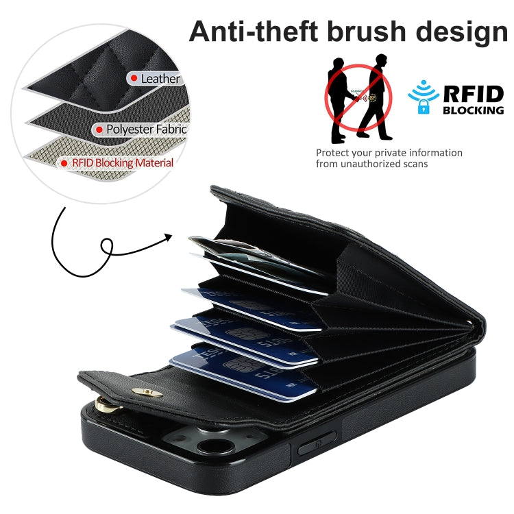 Rhombic Texture Card Bag Phone Case with Long Lanyard, For iPhone 13 Pro Max, For iPhone 13 Pro, For iPhone 13